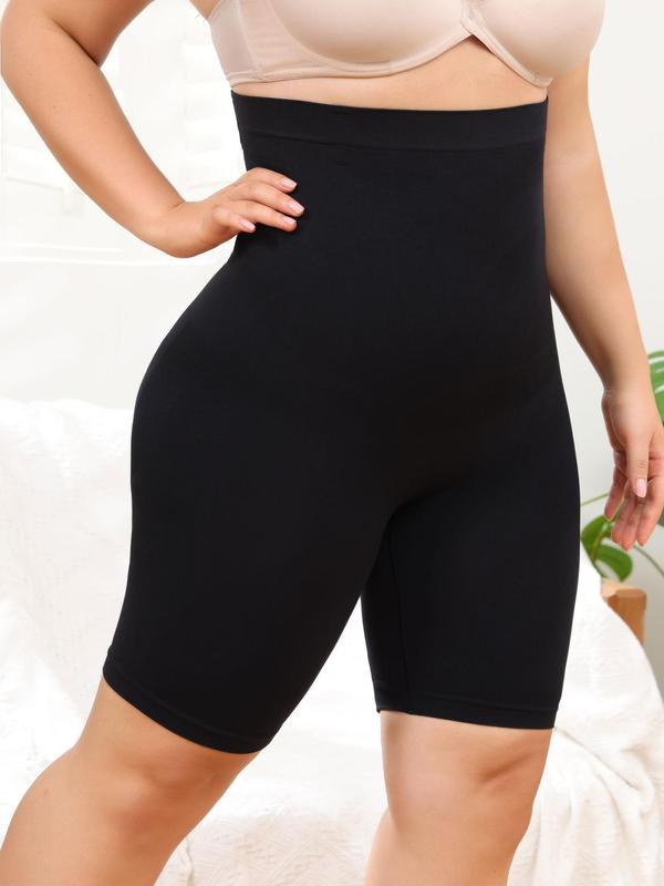 Plus Size Plain High Waist Shapewear Shorts, Casual Comfort Seamless Tummy Control Basic Shaper Shorts for Lady, Women's Minimalist Shapewear Bottoms for All Seasons, Womenswear, Black Girl Wear, Black Girl Wear