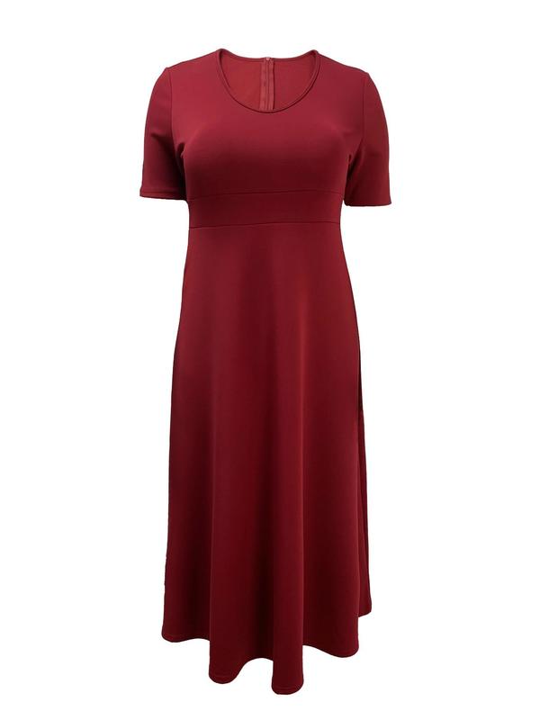  Plain V Neck A Line Dress, Elegant Short Sleeve Pliacted Dress for Party Holiday Wedding Guest, Women's Clothes for Fall & Winter