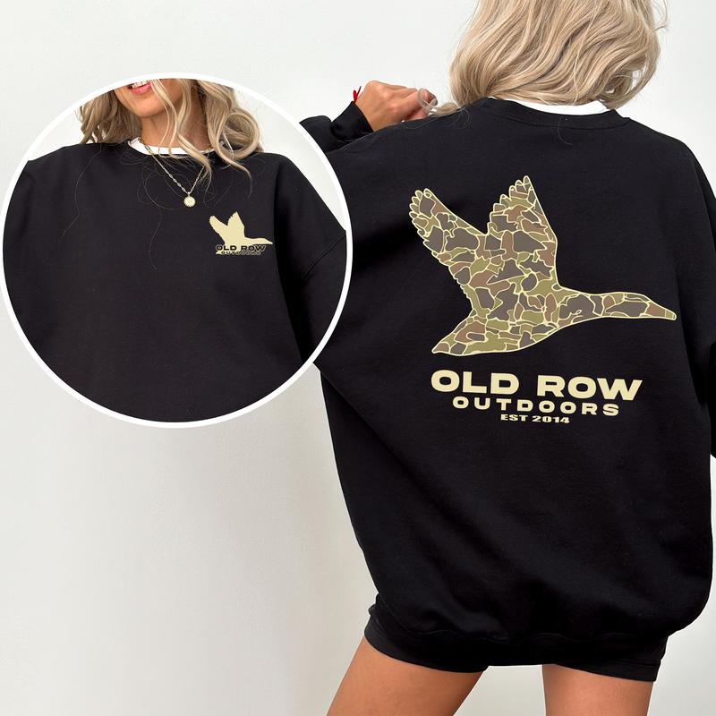 Old Row Outdoors Flying Duck Camo Pocket 2-Side, Outdoors Sweaters, Comfort Clothing, Cotton Fabric Sweaters, Printed Women's Top, Casual Womenswear