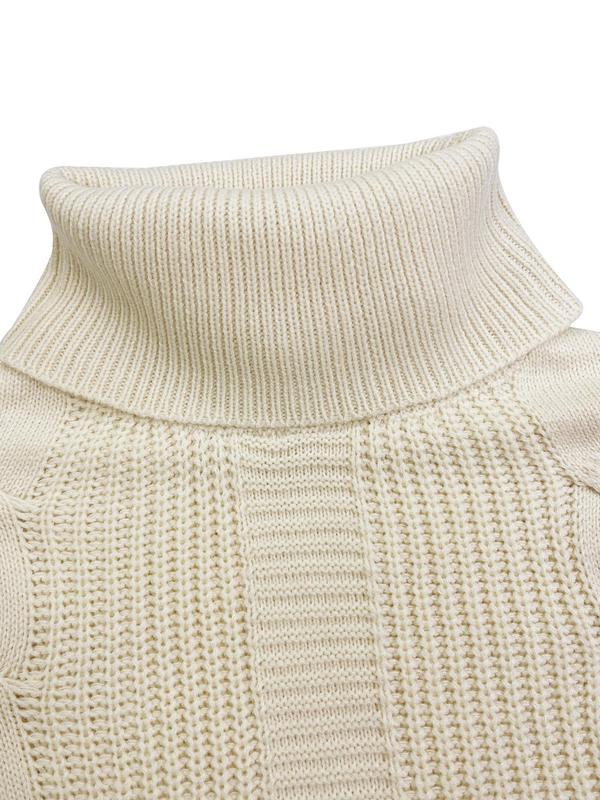 Women's Solid Twist Texture Drop Shoulder Cable Knit Sweater Dress, Casual Long Sleeve Turtleneck Knit Dress for Spring & Fall, Fashion Women's Clothing for Daily Wear