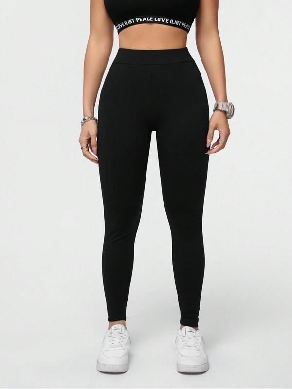 Women's Solid High Waist Leggings, Casual Comfy Breathable Skinny Pants for Daily Wear, Ladies Bottoms for All Seasons