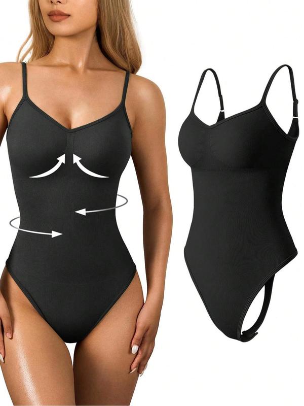 Sporty Women's Solid Color Backless Thong Design Sports Bodysuit, Sports Casual Adjustable Spaghetti Strap Sleeveless One-Piece Bodysuit for Daily Wear, Ladies Sportswear for All Seasons