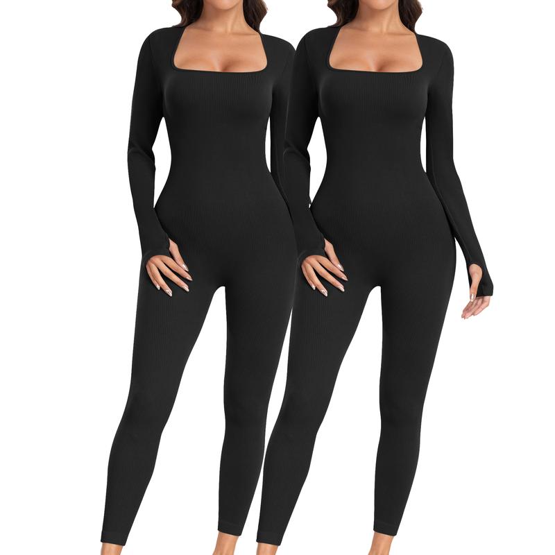 Women Ribbed One Piece Jumpsuits Long Sleeve Jumpsuits Casual