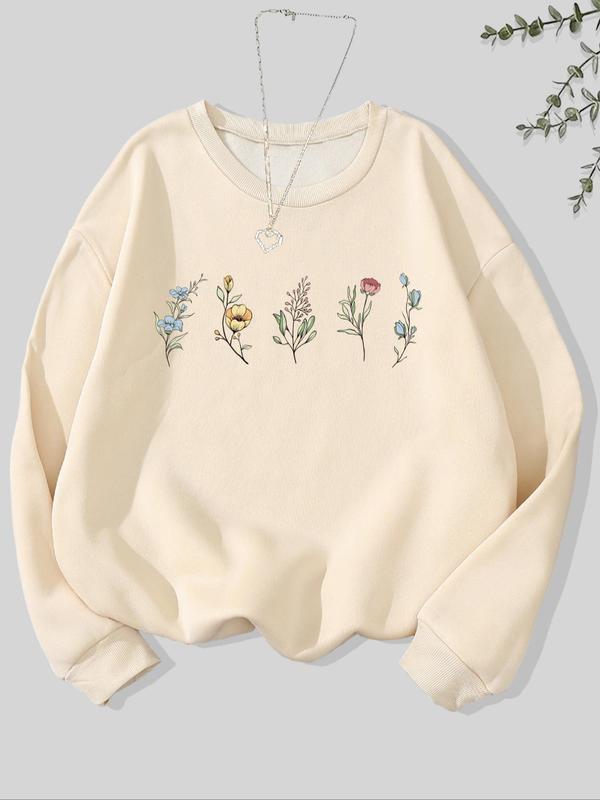 Women's Floral Embroidery Crew Neck Sweatshirt, Casual Long Sleeve Pullover for Fall & Winter, Women's Clothes for Daily Wear