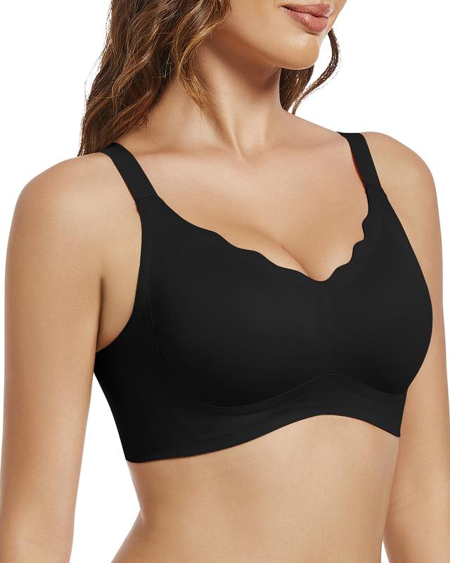 Scalloped Bras for Women No Underwire Push Up Wireless Bralettes V Neck Seamless Bra