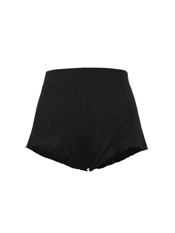 Women's Solid Lettuce Trim Wide Leg Shorts, Casual Comfy Elastic Waist Shorts for Daily Wear, Ladies Bottoms for All Seasons