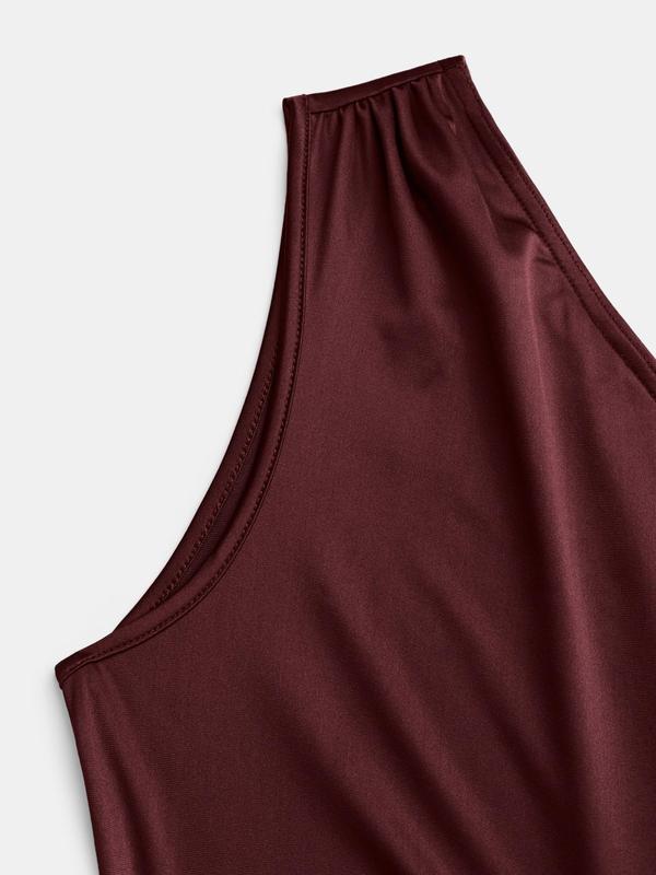 YOZY Christmas Deals, Women's Plain Ruched Split Thigh One Shoulder Bodycon Dress, Elegant Sleeveless Long Dress for Party Club Dating Wear, Ladies Clothes for All Seasons, Christmas 2024 Trend, Fall & Winter Clothes