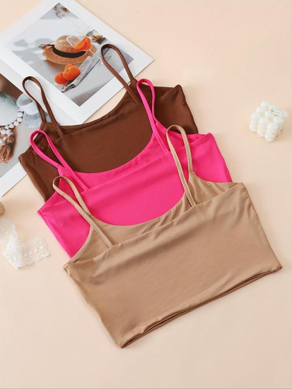 Women's  Solid Crop Cami Top, Casual Spaghetti Strap Sleeveless Cropped Top for Daily Wear, Ladies Clothes for All Seasons