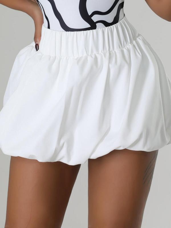 Women's Solid High Waist Bubble Skirt, Y2k Fashion Casual Elastic Waist Mini Skirt for Daily Outdoor Wear, Skirts for Women, Ladies Bottoms for Summer