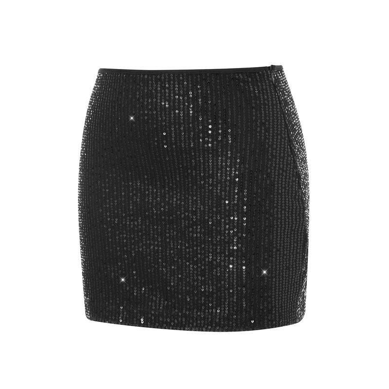 Women Shiny Sequin Mini Skirt Elastic Low Waist Y2k Glitter Pencil Skirts Bodycon Streetwear Sparkly Dance Party Short Skirt