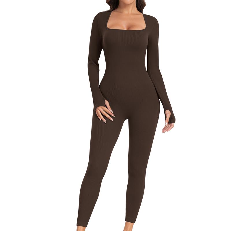 Women Ribbed One Piece Jumpsuits Long Sleeve Jumpsuits Casual