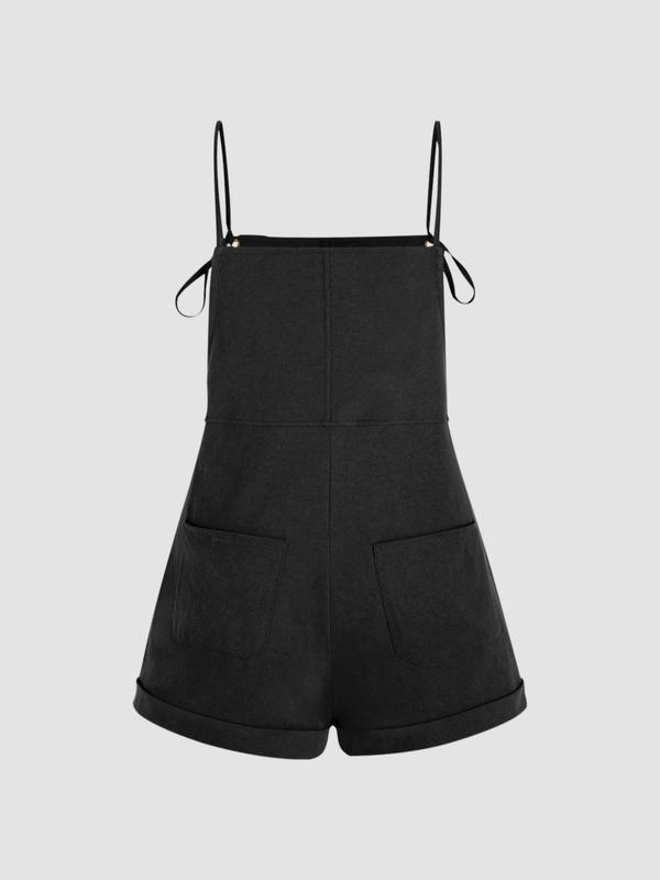 Women's Plain Pocket Adjustable Strap Wide Leg Overalls, Casual Overall Romper, Summer Outfits 2024, Ladies' Clothes for Daily Wear