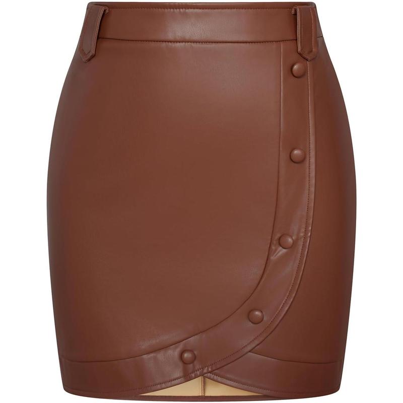 Women faux leather skirt high waisted button Decro wrap short pencil bodycon skirts