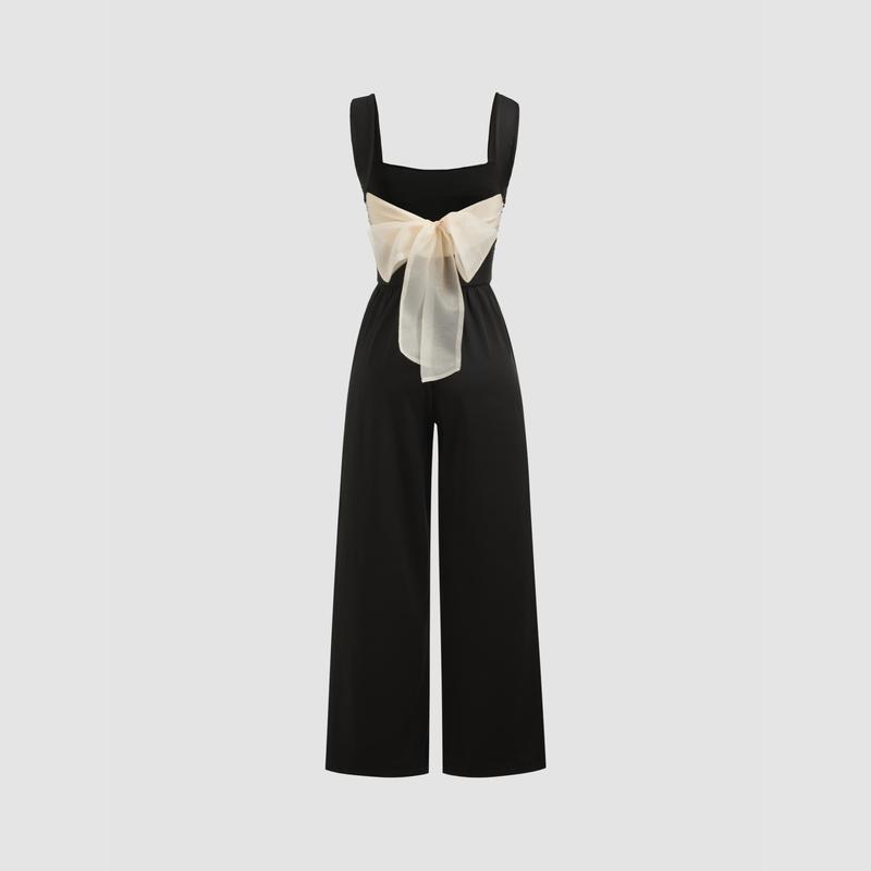 Cider [size 2-10] Square Neck Solid Ruched Bowknot Jumpsuit