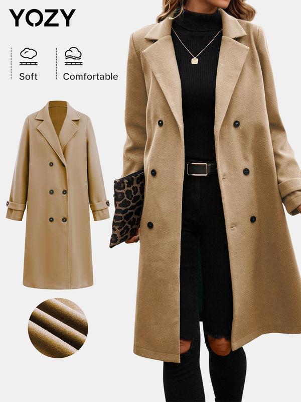 YOZY Christmas Deals, Women's Solid Button Front Lapel Neck Woolen Overcoat, Casual Long Sleeve Coat for Fall & Winter, Women's Clothing for Daily Wear, Christmas 2024 Trend, Fall & Winter Clothes