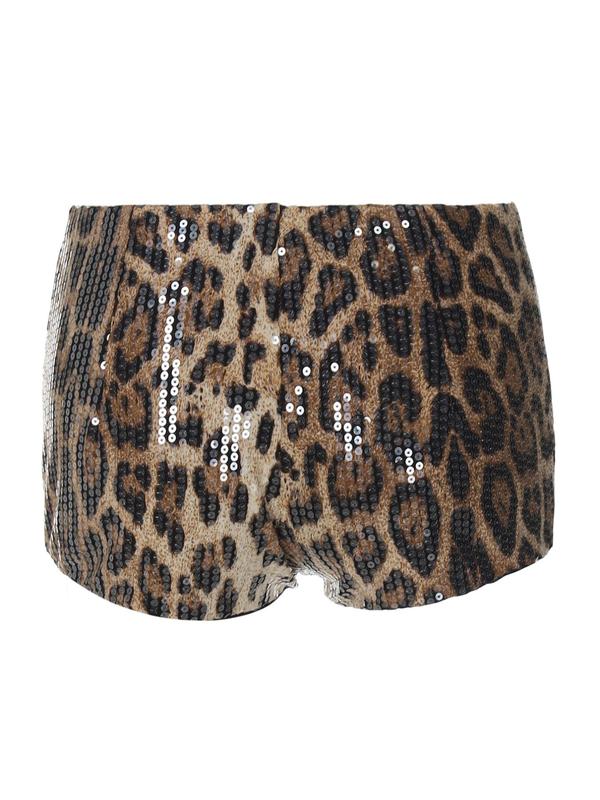 Women's Leopard Print Sequins Shorts, Fashion Casual Comfy Shorts for Party Club Dating, Ladies Bottoms for Summer