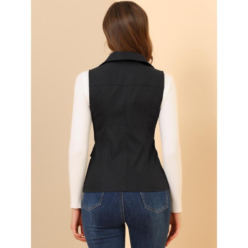 Allegra K Zip Up Jacket with Pockets Sleeveless Cargo Utility Vest Black