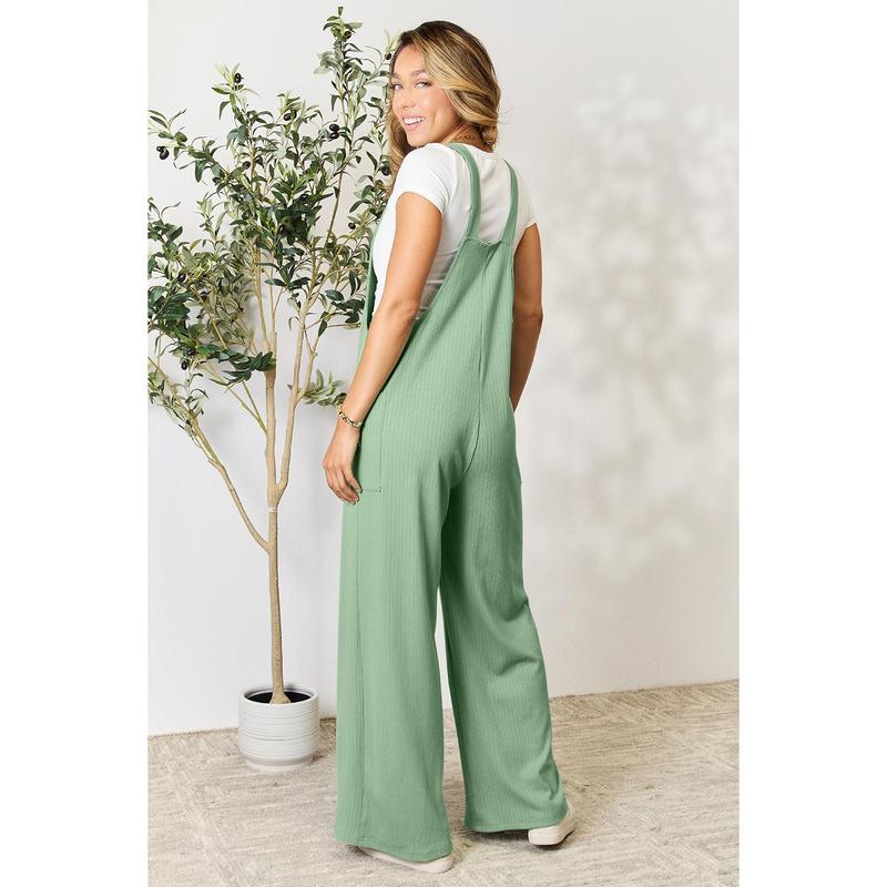 Double Take Full Size Wide Strap Overall with Pockets Basic Spandex