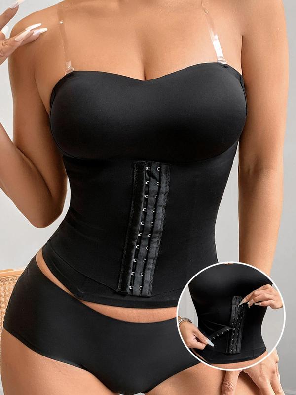 Women's Adjustable Hook & Eye Shapewear Top, Solid Color Tummy Control Shaper,  Ladies Shapewear