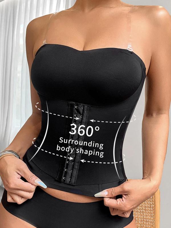 Women's Adjustable Hook & Eye Shapewear Top, Solid Color Tummy Control Shaper,  Ladies Shapewear