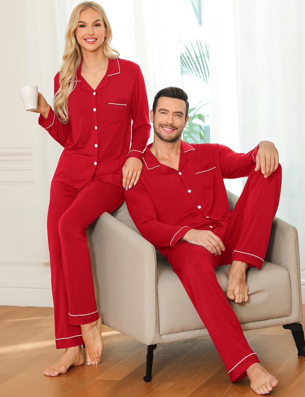 SWOMOG Couple Matching Pajamas Set Long Sleeve Button Down  Festival Party Xmas Sleepwear Couple Christmas Pajama Set Comfort Fabric Fit Womenswear