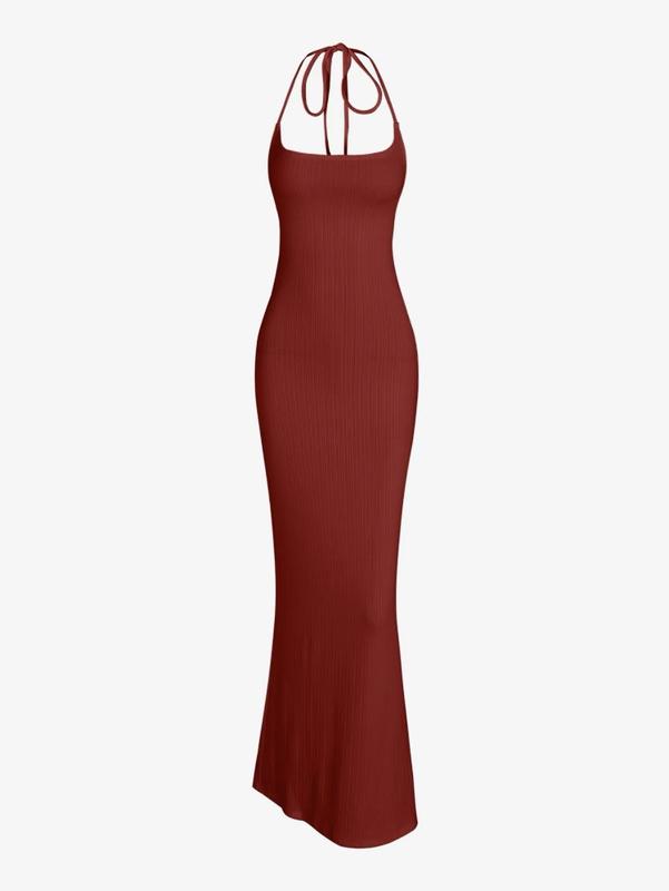 Women's Tie Back Halter Neck Cami Long Dress,Elegant Chic BacklessSleeveless Mermaid Bodycon Dressesfor Evening Party Cocktail,LadiesComfort Minimalist Basic Formal WearClothes,Womenswear