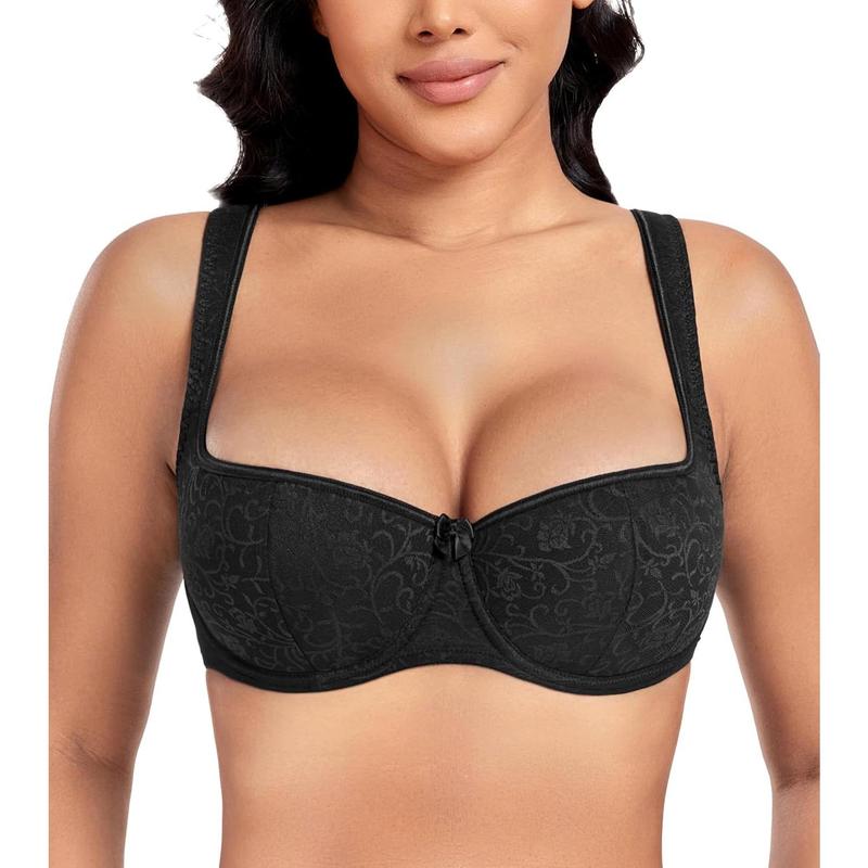 Women's Plus Size Wide Straps Lace Demi Underwire Lightly Padded Balconette Bra Womenswear Underwear