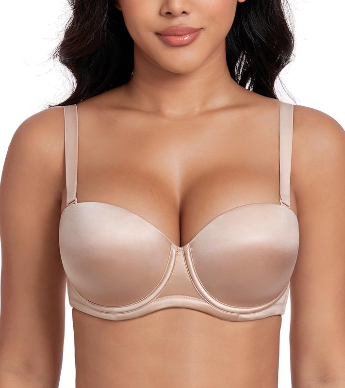 440 DotVol Women's Multiway Push Up Bra Convertible Underwire Strapless Bra Thick Padded Everyday Bra Beige Black