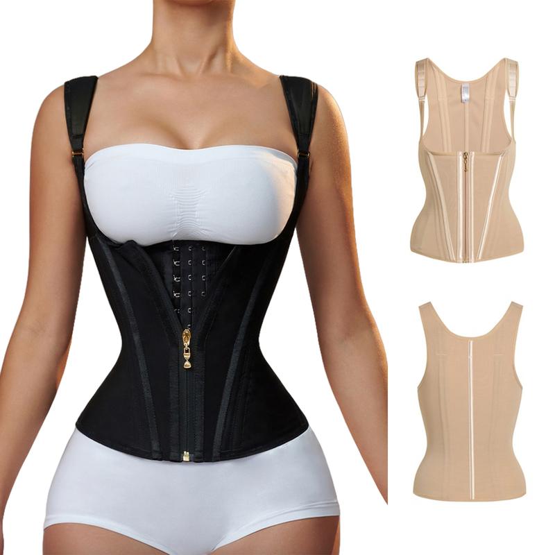 SHAPEASY Women's Solid Zipper Waist Corset, Comfort Closure Fajas Colombianas Shapewear Vest, Women Tummy Flattering Outfits Clothes Underbust Tank Tops Womenswear Fitted