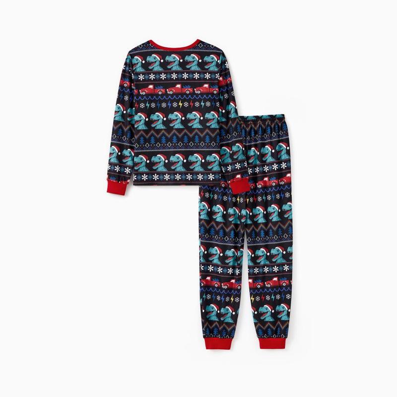 PatPat Christmas Family Matching Allover Dinosaur Pattern Pajama Sets with Pockets and Drawstring ( Flame Resistant )