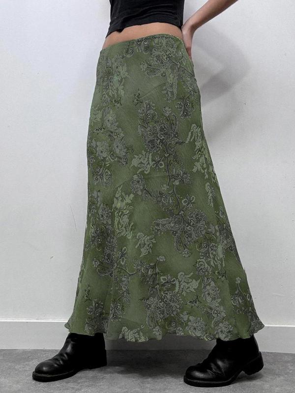 Women's Floral Print Long Skirt, Y2K Fashion Casual Skirt for Daily Outdoor Wear, Women Bottoms for Fall & Winter