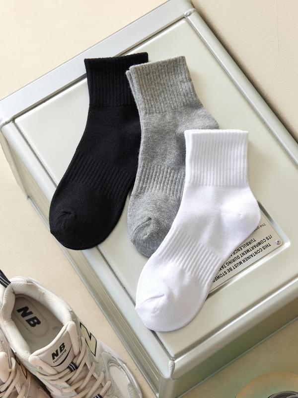 Women's 3 Pairs Solid Crew Socks, Multipack Casual Comfy Breathable Mid-calf Socks for Daily Wear, Women's Socks & Hosiery