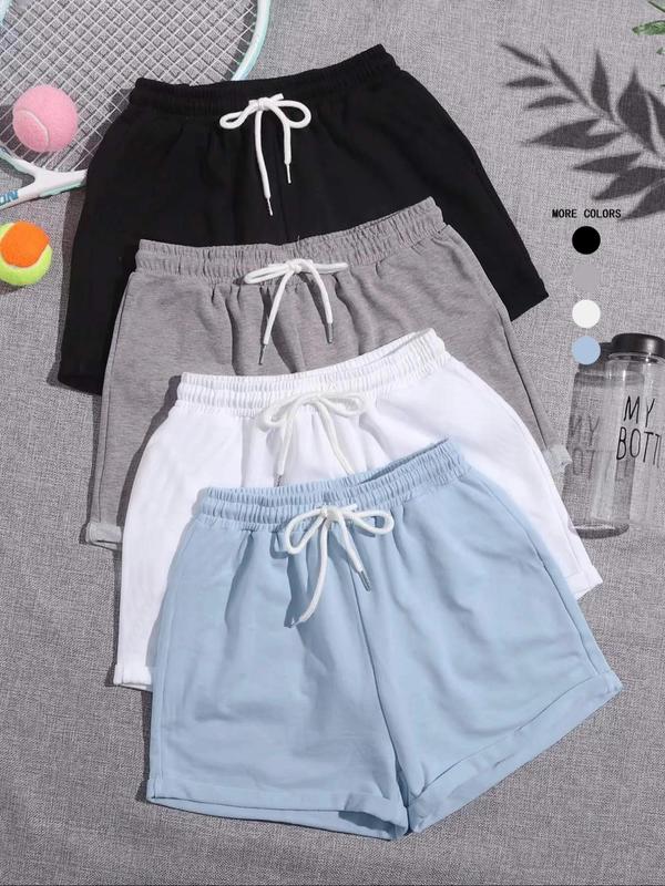 Women's Solid Color Drawstring Shorts, Fashion Casual Shorts, Summer Outfits 2024, Back To School Clothes, Lady Bottoms for Daily Wear