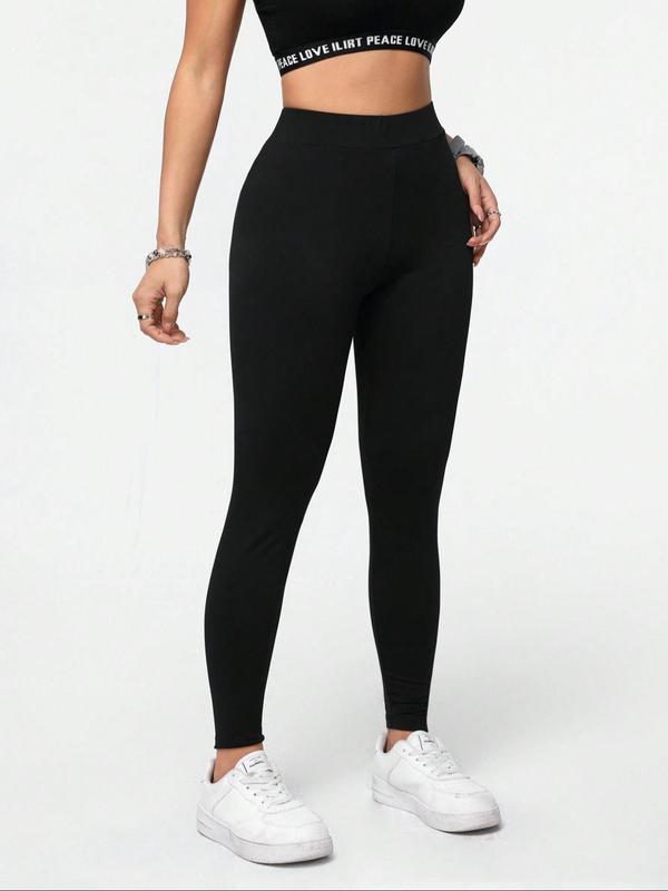 Women's Solid High Waist Leggings, Casual Comfy Breathable Skinny Pants for Daily Wear, Ladies Bottoms for All Seasons