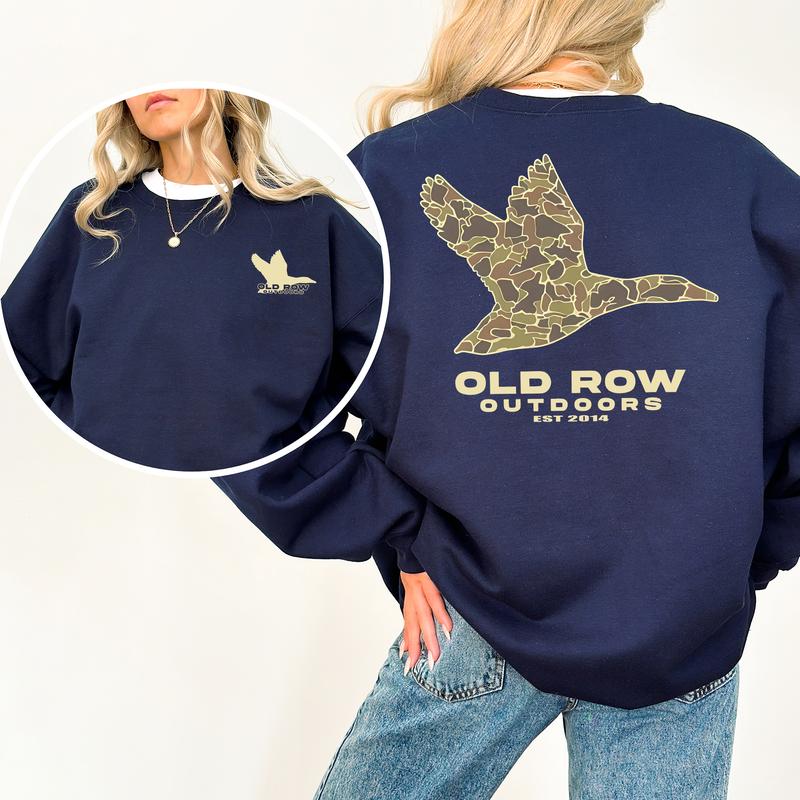 Old Row Outdoors Flying Duck Camo Pocket 2-Side, Outdoors Sweaters, Comfort Clothing, Cotton Fabric Sweaters, Printed Women's Top, Casual Womenswear