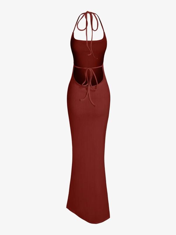 Women's Tie Back Halter Neck Cami Long Dress,Elegant Chic BacklessSleeveless Mermaid Bodycon Dressesfor Evening Party Cocktail,LadiesComfort Minimalist Basic Formal WearClothes,Womenswear