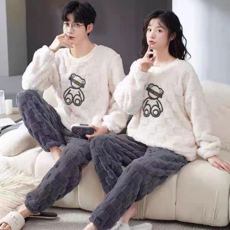 Autumn New Couple Pajamas Women's Popular Flannel Thermal Coral Fleece Men's Home Wear Can Be Worn outside