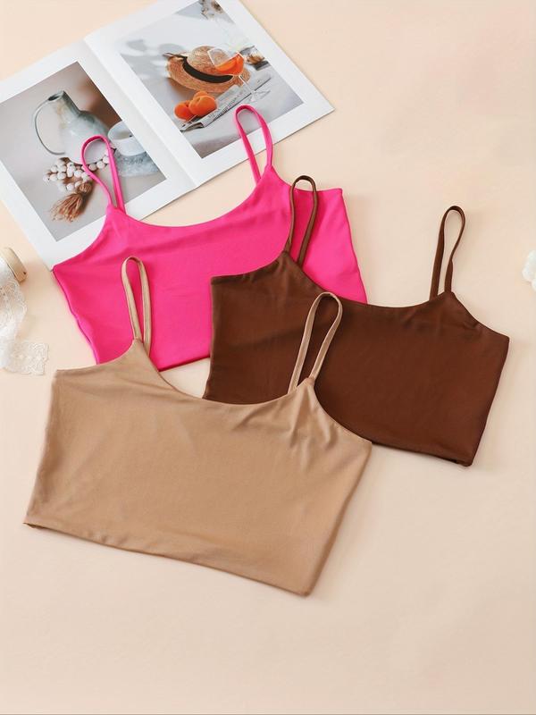 Women's  Solid Crop Cami Top, Casual Spaghetti Strap Sleeveless Cropped Top for Daily Wear, Ladies Clothes for All Seasons