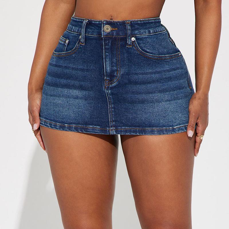 Women's Stretchy Denim Bustier Skirt Short