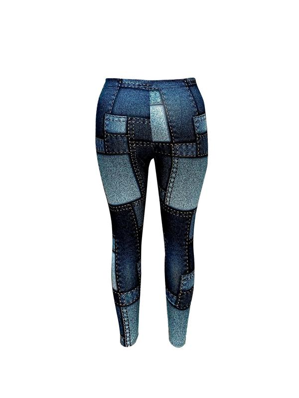  Denim-Effect Print Leggings, Casual Comfy Skinny Pants for Women, Women's Bottoms for Fall & Winter