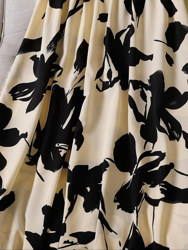 Women's Floral Print Elastic Waist A Line Skirt, Elegant Fashion Long Skirt for Daily Outdoor Wear, Ladies Bottoms for All Seasons