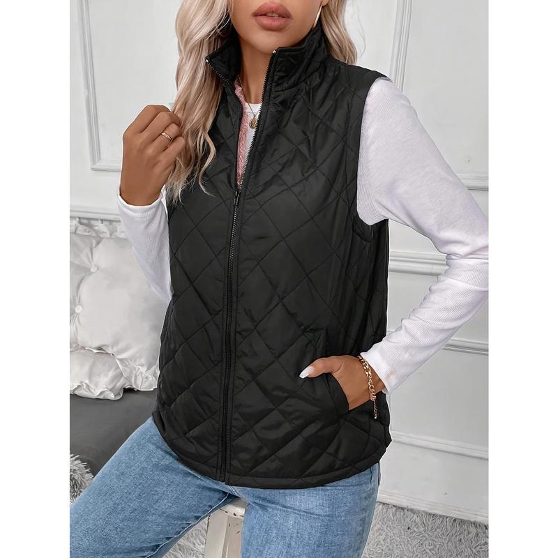 Women's Quilted Puffy Vest with Pockets, Zip-Up Sleeveless Thermal Vest for Fall & Winter