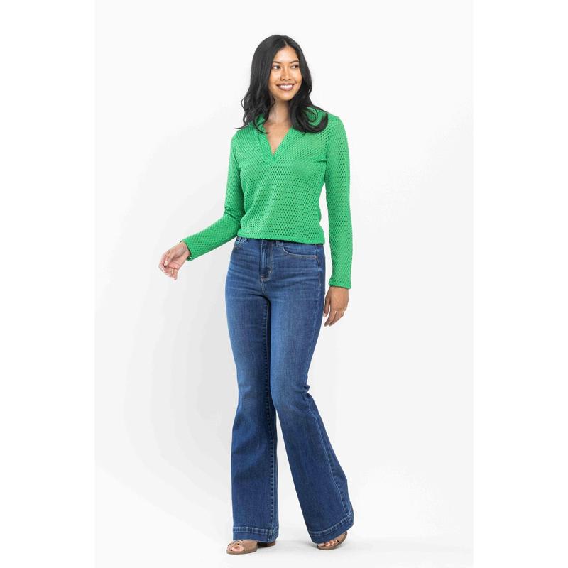 JUDY BLUE HI WAIST WIDE HEM FLARE JEANS