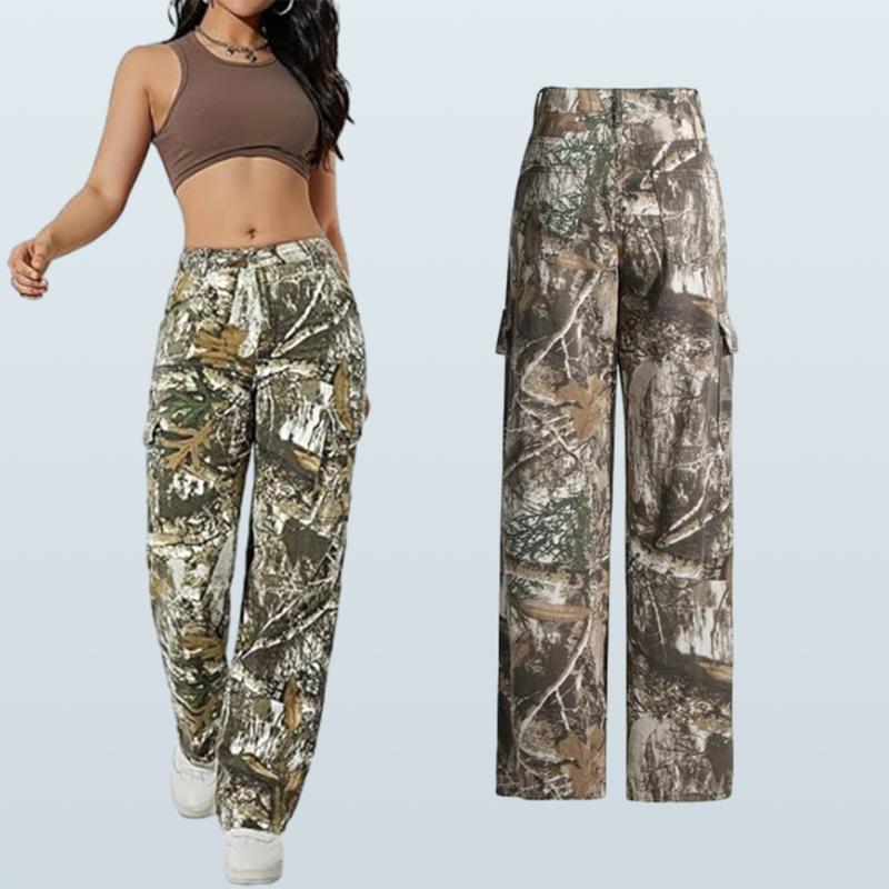 Women's Camouflage Overalls Y2K Camouflage Wide Leg Loose Overalls Jogging Sweatpants with Flap Pockets Camouflage Pants Denim Pants Slim Fit Pockets Jogging Sweatpants