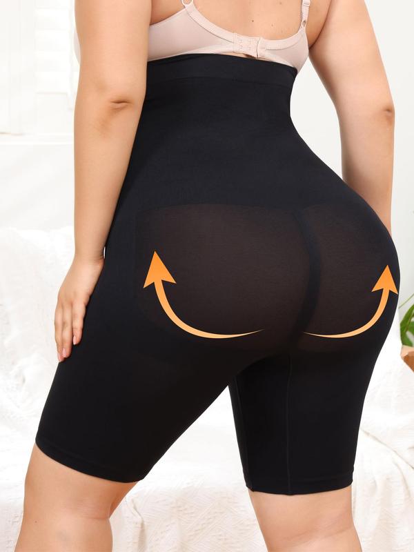 Plus Size Plain High Waist Shapewear Shorts, Casual Comfort Seamless Tummy Control Basic Shaper Shorts for Lady, Women's Minimalist Shapewear Bottoms for All Seasons, Womenswear, Black Girl Wear, Black Girl Wear