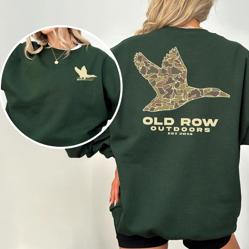 Old Row Outdoors Flying Duck Camo Pocket 2-Side, Outdoors Sweaters, Comfort Clothing, Cotton Fabric Sweaters, Printed Women's Top, Casual Womenswear