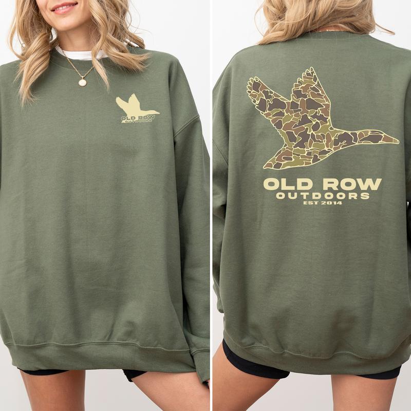 Old Row Outdoors Flying Duck Camo Pocket 2-Side, Outdoors Sweaters, Comfort Clothing, Cotton Fabric Sweaters, Printed Women's Top, Casual Womenswear