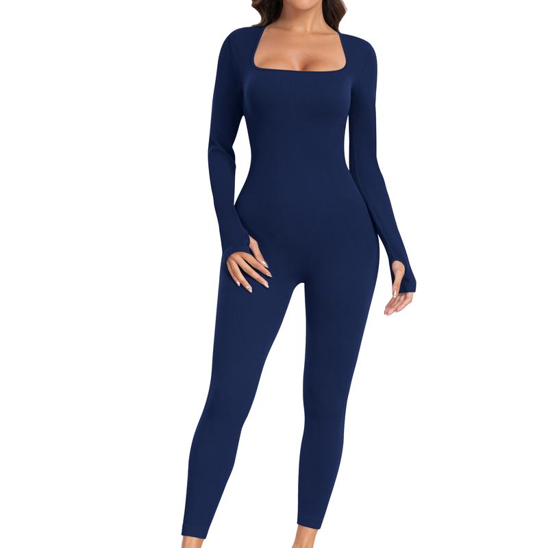 Women Ribbed One Piece Jumpsuits Long Sleeve Jumpsuits Casual