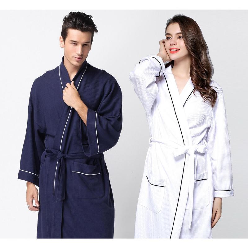 Spring and Summer Couple Waffle Bathrobe Soft Cotton Bathrobe Club Hot Spring Nightgown plus-Sized plus Size Womenswear Clothing