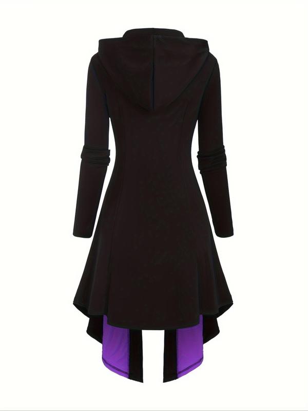 Women's Colorblock Lace Up Grommet Eyelet Zipper Hooded Dress, Punk Fashion Long Sleeve A Line Dress for Daily Outdoor Wear,  Women's Clothing, Dresses for Women, Ladies Clothes for Spring & Fall